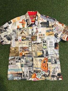 RARE Robert Graham POSTCARDS Bikini Island Beach Party Short Sleeve $258 XL NWOT